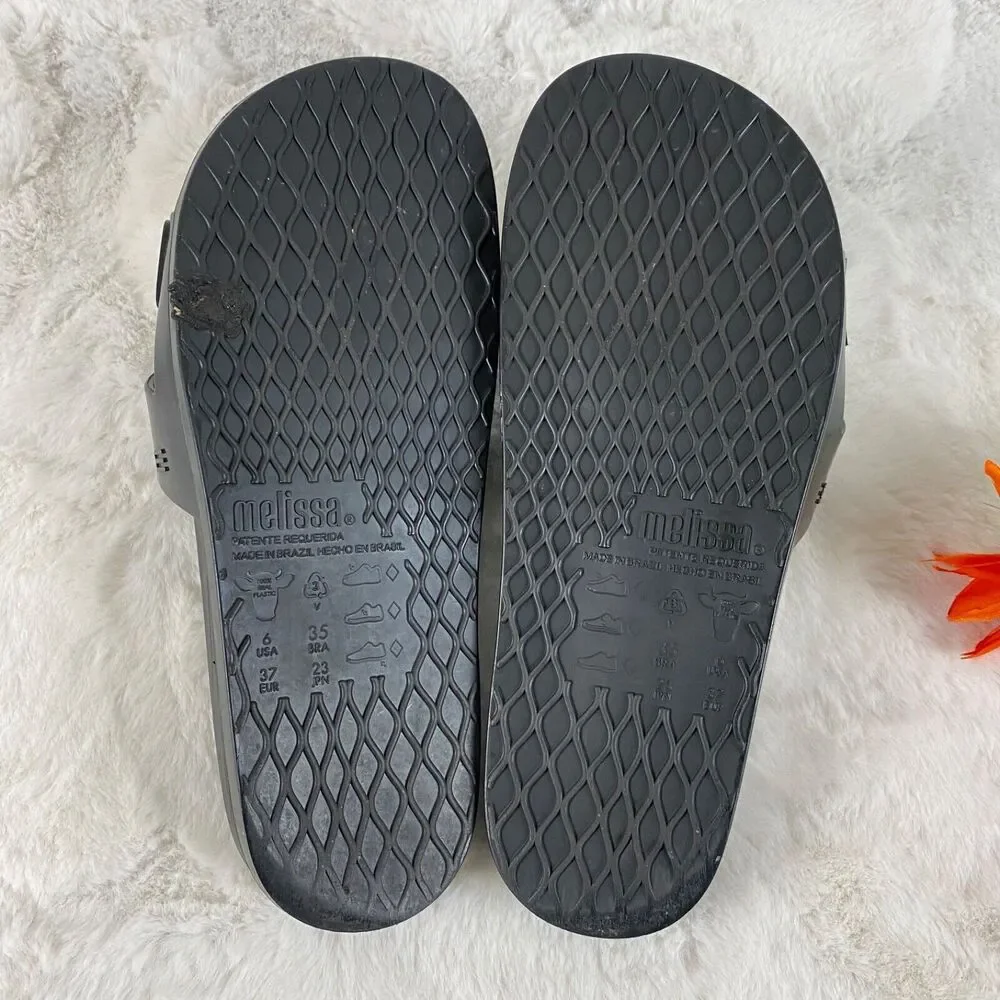 Melissa x Opening Ceremony Womens Black Flipp Slides Rubber Sandals Size 6